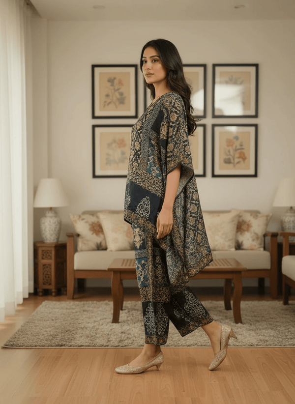 Navy Blue Kaftan Top & Pant Co - ord Set – Elegant Indo - Western Fusion Wear - Rajni Collection