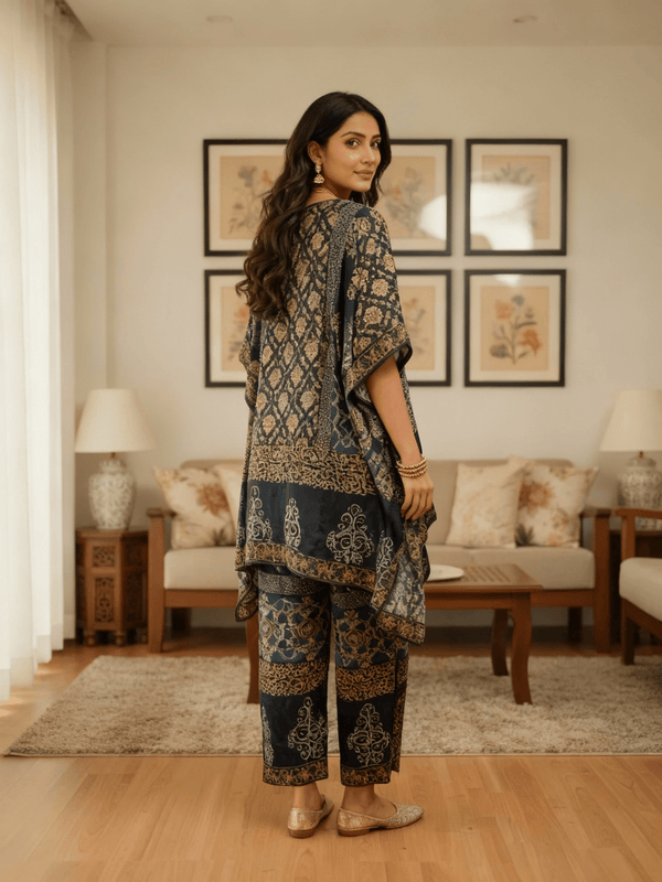 Navy Blue Kaftan Top & Pant Co - ord Set – Elegant Indo - Western Fusion Wear - Rajni Collection