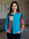 Patchwork Shirt Gypsy Grid Turquoise Multicolor - Rajni Collection