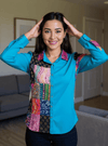 Patchwork Shirt Gypsy Grid Turquoise Multicolor - Rajni Collection