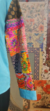 Patchwork Shirt Gypsy Grid Turquoise Multicolor - Rajni Collection