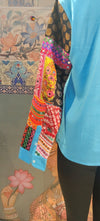 Patchwork Shirt Gypsy Grid Turquoise Multicolor - Rajni Collection
