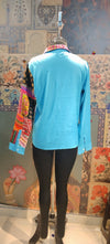 Patchwork Shirt Gypsy Grid Turquoise Multicolor - Rajni Collection