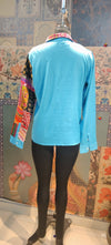 Patchwork Shirt Gypsy Grid Turquoise Multicolor - Rajni Collection
