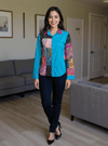 Patchwork Shirt Gypsy Grid Turquoise Multicolor - Rajni Collection