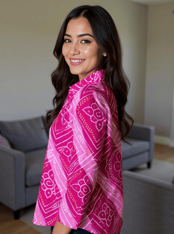 Pink Bandhani - Inspired Button Down Shirt - Rajni Collection