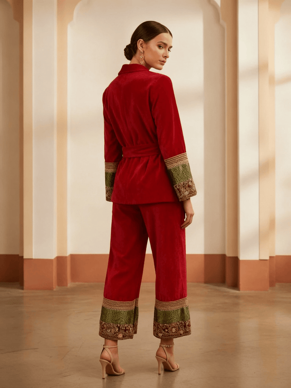Pink Velvet Co - ord Set with Embroidered Borders – Festive Luxe Wear - Rajni Collection