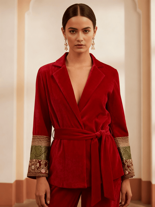 Pink Velvet Co - ord Set with Embroidered Borders – Festive Luxe Wear - Rajni Collection
