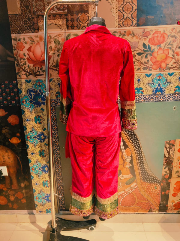 Pink Velvet Co - ord Set with Embroidered Borders – Festive Luxe Wear - Rajni Collection