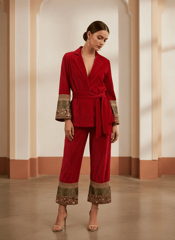 Pink Velvet Co - ord Set with Embroidered Borders – Festive Luxe Wear - Rajni Collection