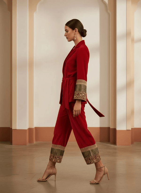 Pink Velvet Co - ord Set with Embroidered Borders – Festive Luxe Wear - Rajni Collection