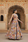 Rajasthani Pichwai Print Lehenga Set Handcrafted Mirror Work & Blouse