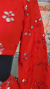 Red Mirrorwork Tie-Knot Top & Flared Skirt Set – “Nakhrewali
