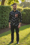 Black Man Bandhani Print Shirt with Handcrafted Patch Pocket
