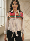 Boho Embroidered Tie-Knot Denim Shirt – Fusion Casual Wear
