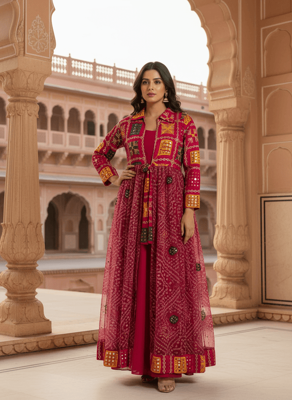 Rani Bandhej Phulkari Shrug - Rajni Collection