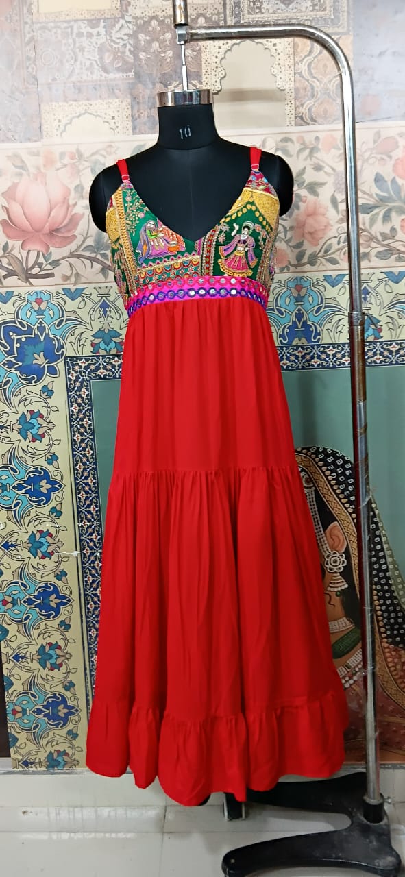Red Boho Patchwork Maxi Dress - Rajni Collection