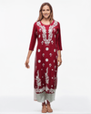 Ruhani Ruby – Elegant Maroon Kurta with White Threadwork - Rajni Collection