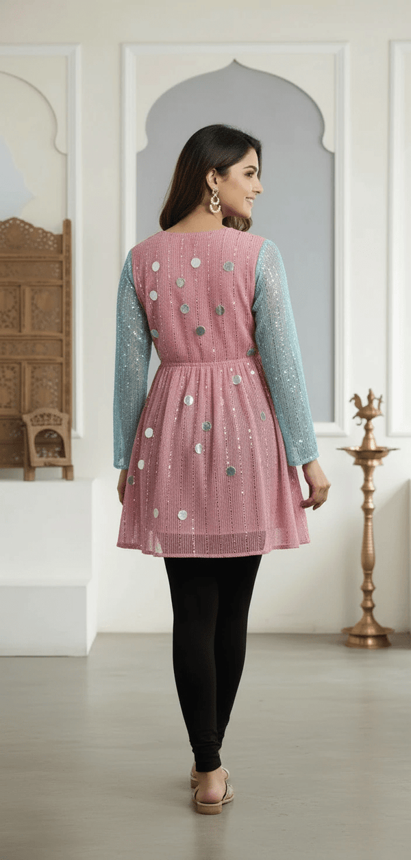 Two - Tone Shimmer Tunic with Sequin Detailing – Festive Fusion Wear - Rajni Collection