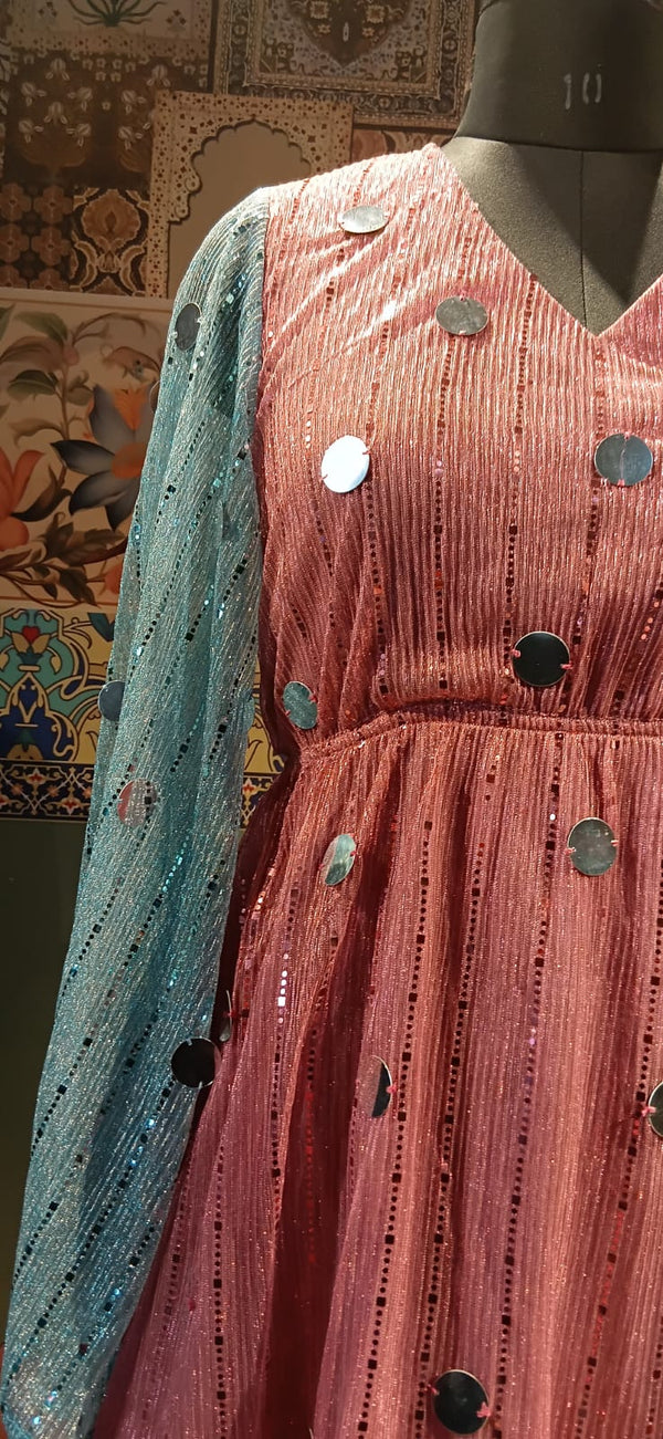 Two - Tone Shimmer Tunic with Sequin Detailing – Festive Fusion Wear - Rajni Collection