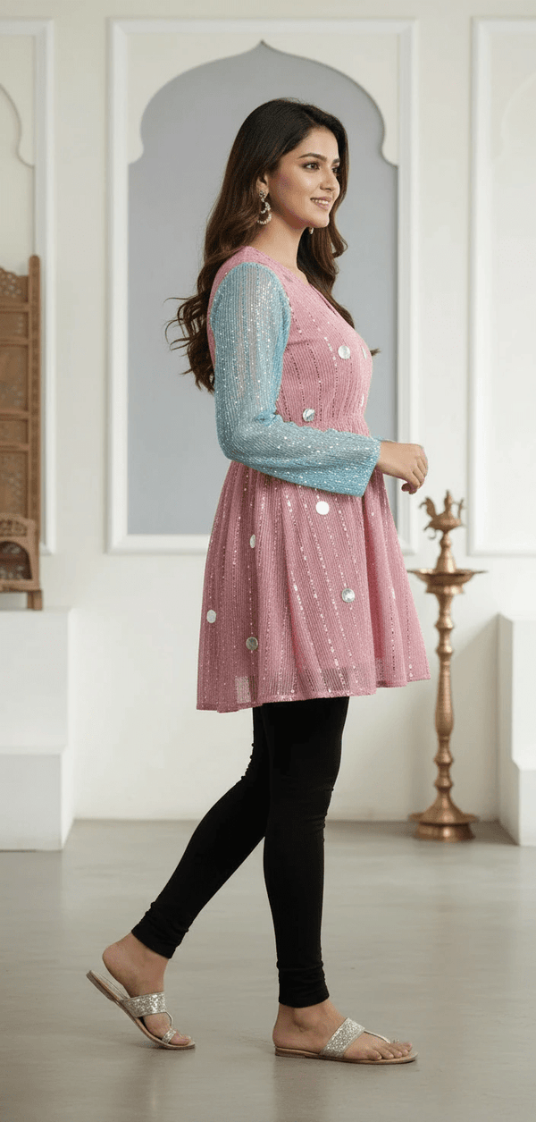 Two - Tone Shimmer Tunic with Sequin Detailing – Festive Fusion Wear - Rajni Collection