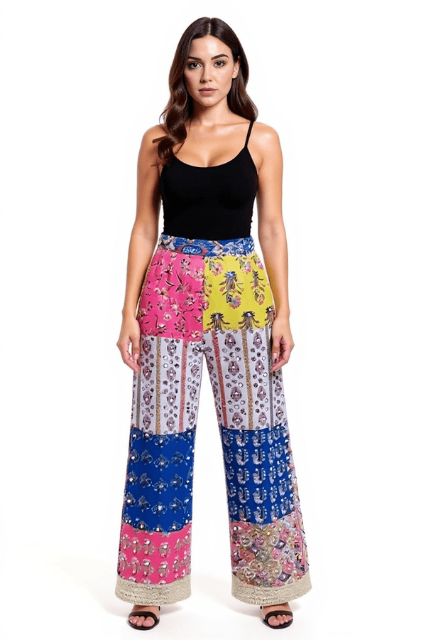 White Dazzle Pant Patchwork Hand Embroidery - Rajni Collection