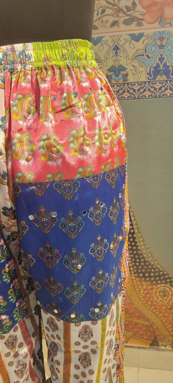 White Dazzle Pant Patchwork Hand Embroidery - Rajni Collection