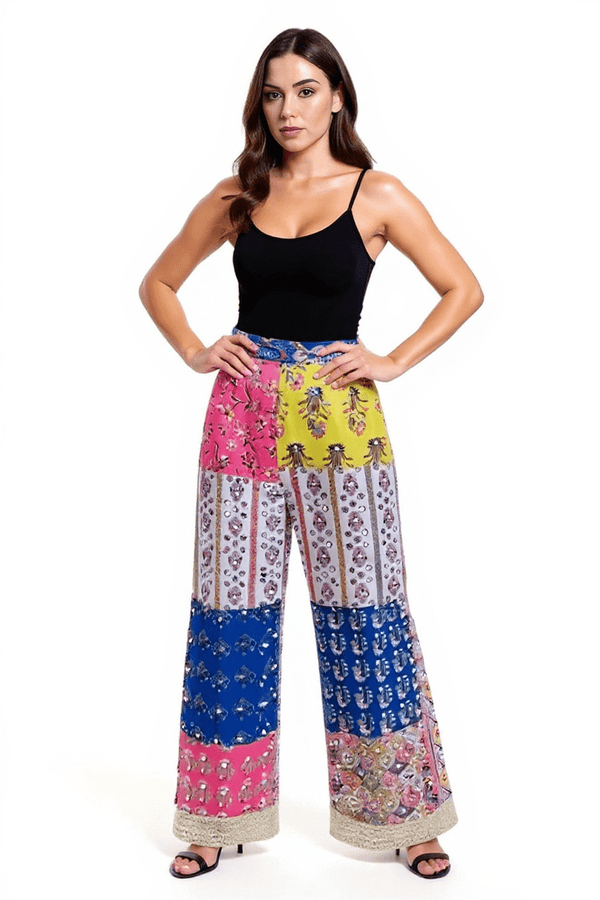 White Dazzle Pant Patchwork Hand Embroidery - Rajni Collection
