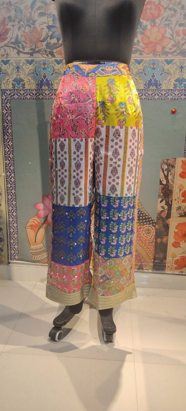 White Dazzle Pant Patchwork Hand Embroidery - Rajni Collection