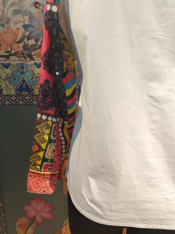 White Handcrafted Patchwork Shirt with Artistic Hand Embroidery – Boho Fusion Wear - Rajni Collection