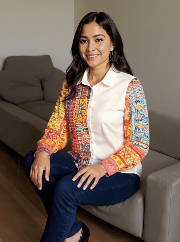 White Handcrafted Patchwork Shirt with Artistic Hand Embroidery – Boho Fusion Wear - Rajni Collection