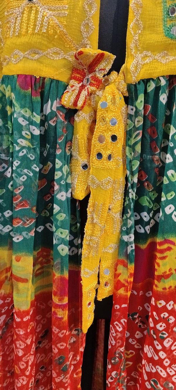 Yellow Phulkari Shrug with Multicolor Skirt - Rajni Collection