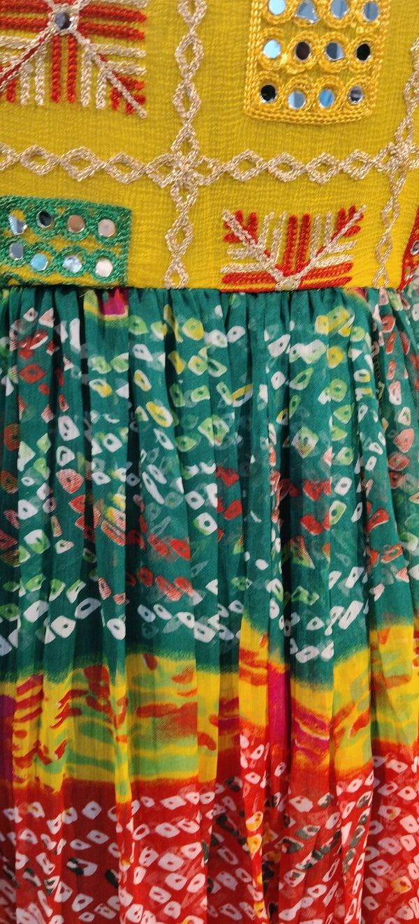 Yellow Phulkari Shrug with Multicolor Skirt - Rajni Collection
