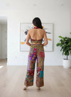 Festive Bohemian Velvet Embroidered Halter Top & Wide-Leg Pants Set
