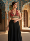 Red Embroidered Halter Neck Blouse Top