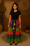 Multi-Color Bandhini Layered Skirt with Tassel