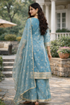 Sky Blue Zari Dot Kurta Palazzo Set with Dupatta