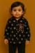 Cute Baby Girl Black Bandhani Shirt with Embellished Pocket Kidswear