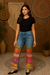 Bohemian Denim Pants with Handmade Embroidery & Patchwork – Unique Artisan Wear