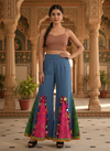 Bandhani Patchwork Wide-Leg Pants with Mirror Accents