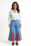 Bandhani Patchwork Wide-Leg Pants with Mirror Accents