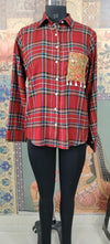 Red Tartan Shirt with Embroidered Pocket