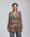 Handmade Embroidered Orange Boho Blazer – Multicolor Mirror & Thread Work