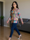 Handmade Embroidered Orange Boho Blazer – Multicolor Mirror & Thread Work