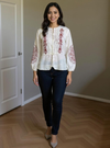 Elegant Ivory Peplum Top with Maroon Thread Embroidery