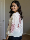 Elegant Ivory Peplum Top with Maroon Thread Embroidery