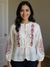 Elegant Ivory Peplum Top with Maroon Thread Embroidery
