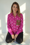 Pink Bandhani Patchwork Pocket Shirt – Handmade Boho Chic