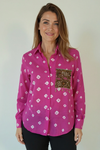Pink Bandhani Patchwork Pocket Shirt – Handmade Boho Chic