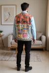 Men’s Denim Jacket with Jaipuri Patchwork & Hand Embroidery Detailing